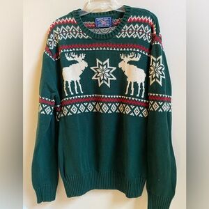 AMERICAN LIVING MENS KNIT WINTER COTTON PULLOVER SWEATER.USED GREEN. LARGE